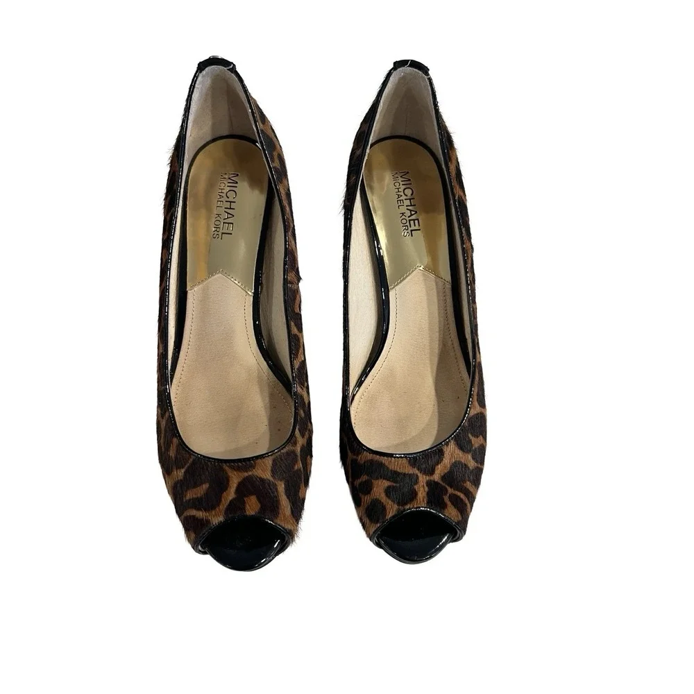 Michael‎ Kors Cheetah Leopard York Peeptoe High Heel Pumps, Size 8.5